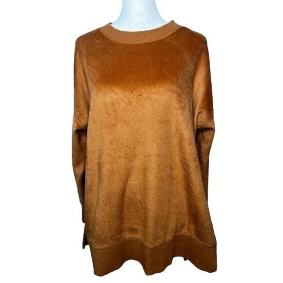 Aerie Womens Crewneck Pullover Sweater Soft Velour Oversized Side Slit Small - Picture 3 of 14